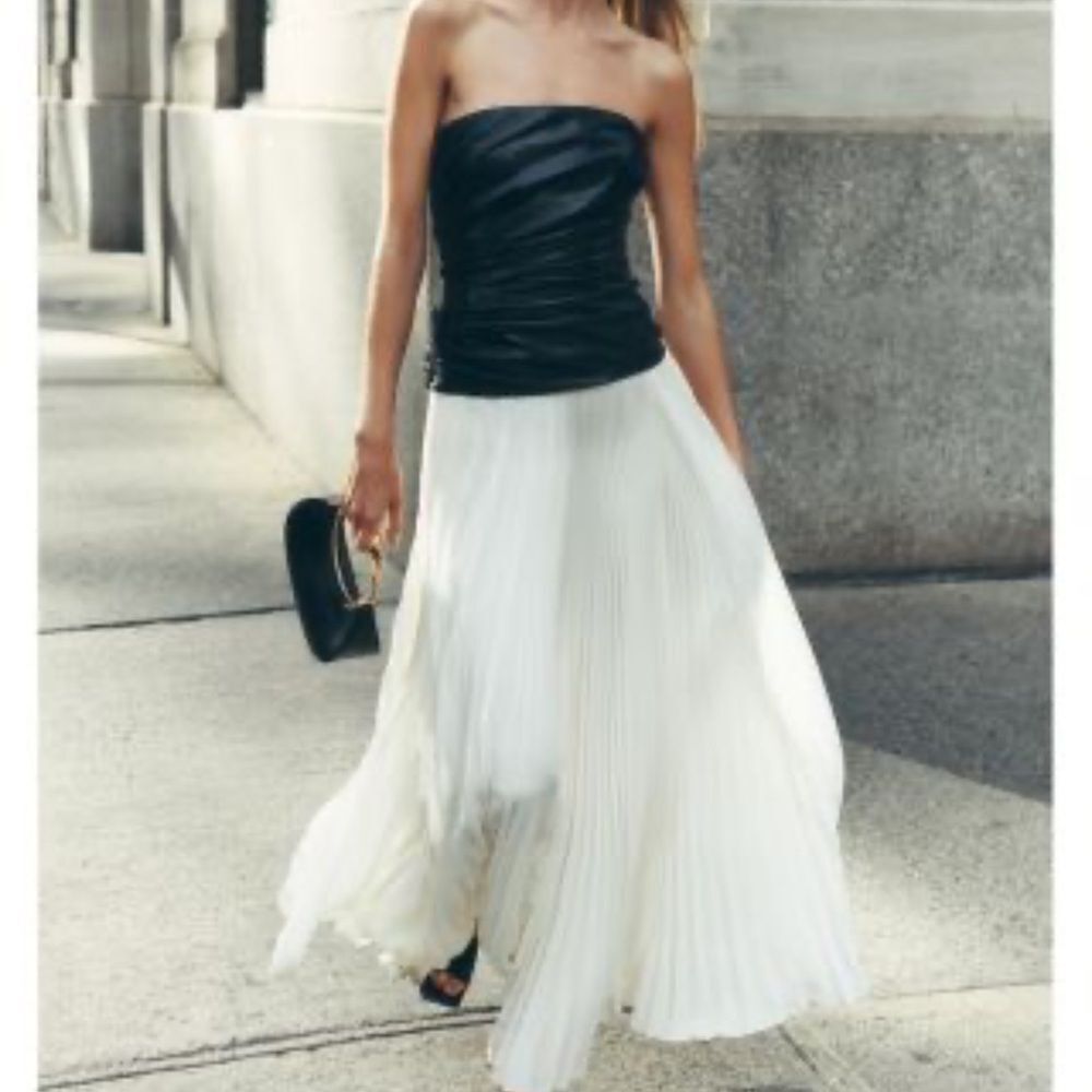 SIMKHAI Arie Faux Leather & Satin Strapless Bustier Dress-NN10
